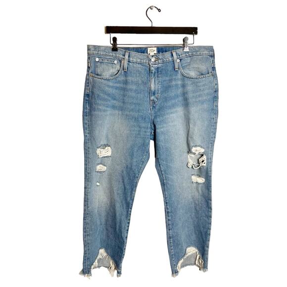 J. Crew Slouchy Boyfriend Capri Jeans Distressed Rocky Wash Raw Hem Sz 32 petite - Picture 3 of 8